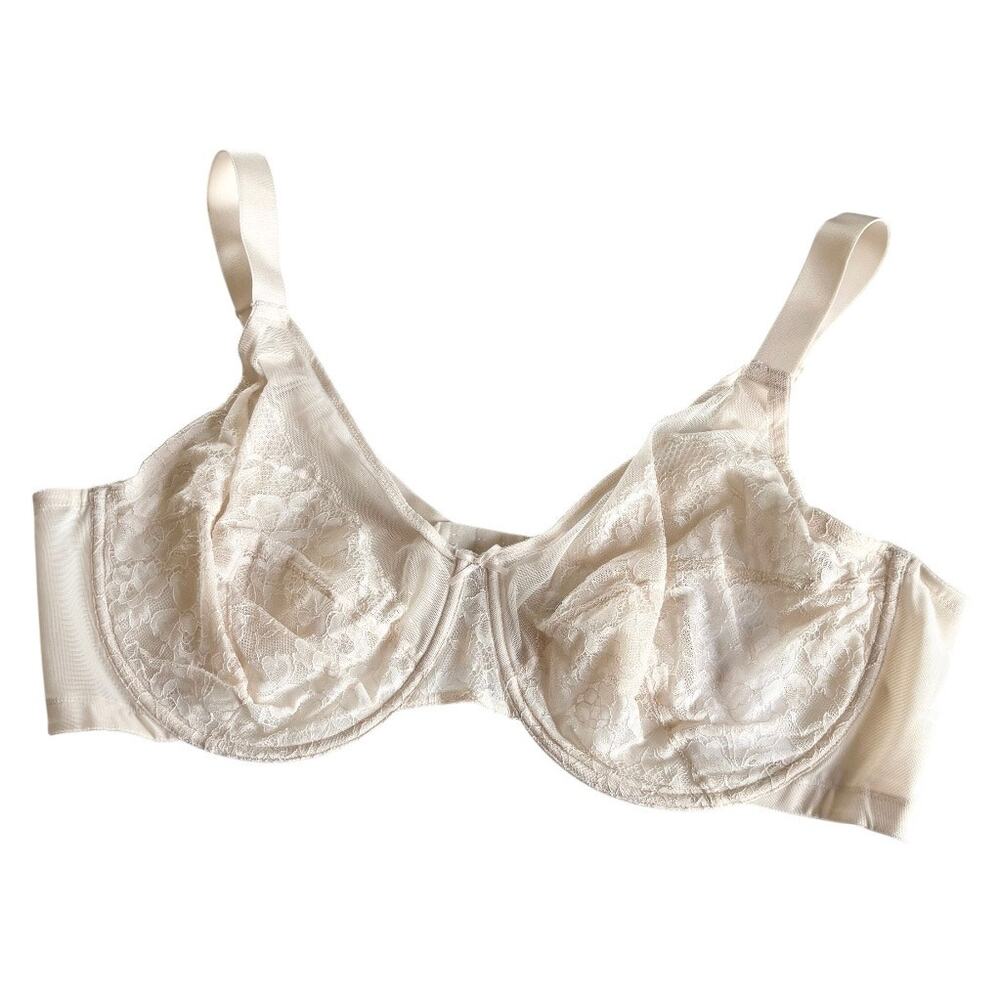 HSIA Enchante Cream Lace Soft Mesh Underwire Bra Women's Size 46DD NWT Lingerie